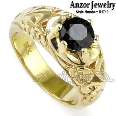 Men's 18k Gold ROCOCO design black Diamond Ring
