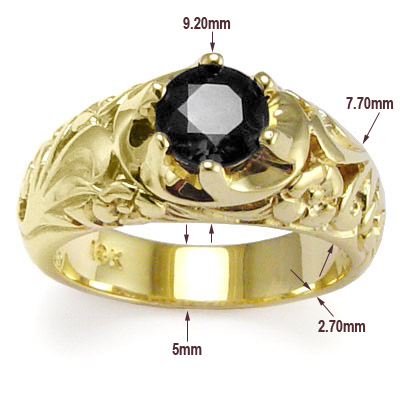 Men's 18k Gold ROCOCO design black Diamond Ring