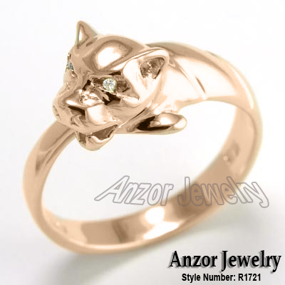 14k Solid Rose Gold Cat Head Ring