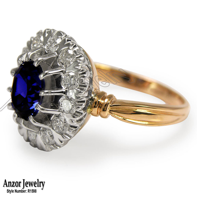 Russian Style Sapphire Diamond Ring 14K 585