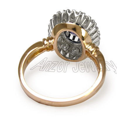 Russian Style Sapphire Diamond Ring 14K 585