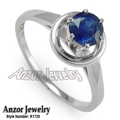 14k Solid White Gold Fine Blue Sapphire Ring