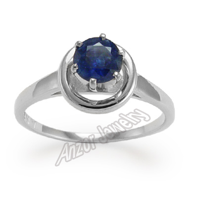 14k Solid White Gold Fine Blue Sapphire Ring