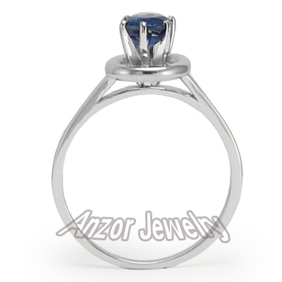 14k Solid White Gold Fine Blue Sapphire Ring