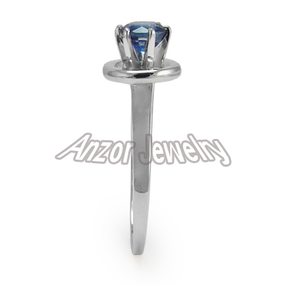 14k Solid White Gold Fine Blue Sapphire Ring
