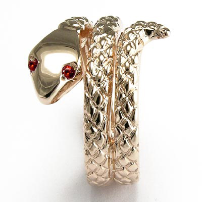 14k Twisted Serpent Rhodolite Garnet Men's Ring