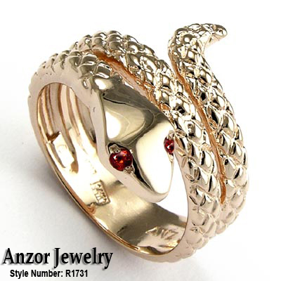 14k Twisted Serpent Rhodolite Garnet Ring