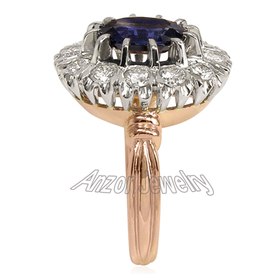 Russian Style Sapphire Diamond Ring 18K