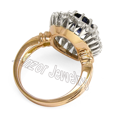 Russian Style Sapphire Diamond Ring 18K