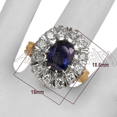 Russian Style Sapphire Diamond Ring 18K