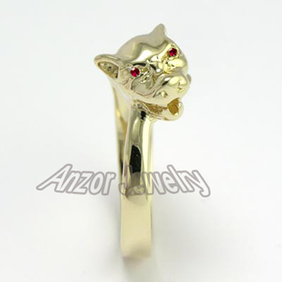 14k solid yellow Gold ruby Cat Head Ring