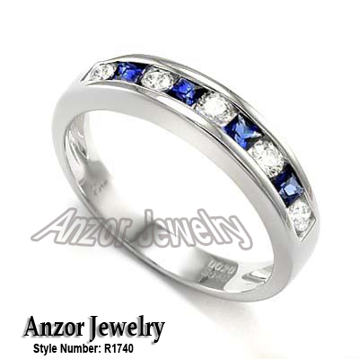Channel Set Round Diamond and Sapphire Ring 18k