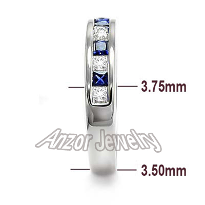 Channel Set Round Diamond & Sapphire Ring Platinum