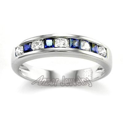 Channel Set Round Diamond & Sapphire Ring Platinum