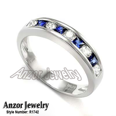 Channel Set Round Diamond & Sapphire Ring Platinum