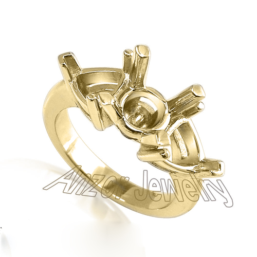 Trillion Round three Stone 14k gold