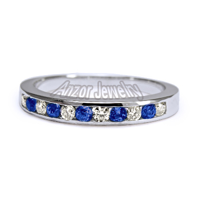 14k Gold Diamond & Sapphire Wedding Band Ring