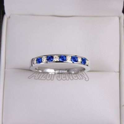 14k Gold Diamond & Sapphire Wedding Band Ring