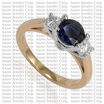 14k White Gold Sapphire Diamond Three Stone Ring