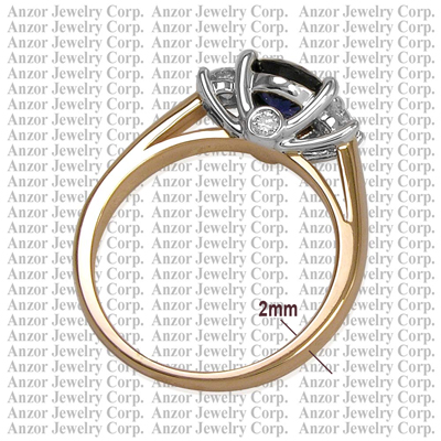 14k White Gold Sapphire Diamond Three Stone Ring