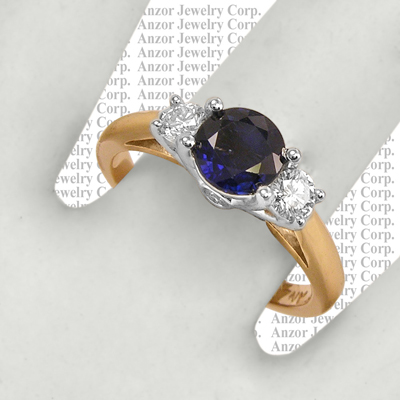 14k White Gold Sapphire Diamond Three Stone Ring