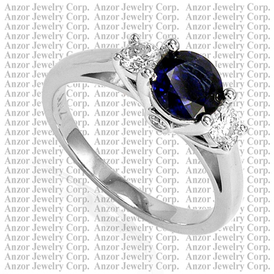 14k White Gold Sapphire Diamond Three Stone Ring