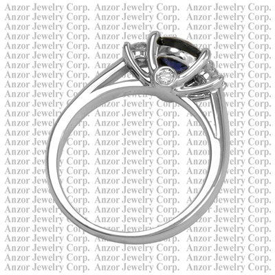 14k White Gold Sapphire Diamond Three Stone Ring