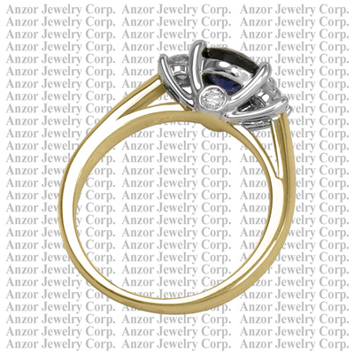 14k solid Gold Sapphire Diamond Three Stone Ring