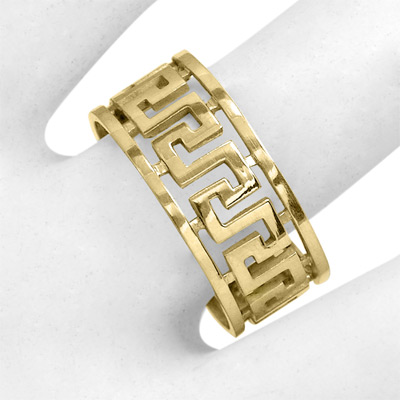 14k Solid Yellow Gold Band Greek Key Ring