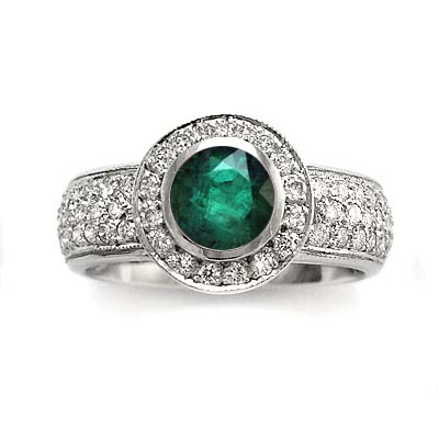 14k Gold Emerald and Diamond Engagement Ring