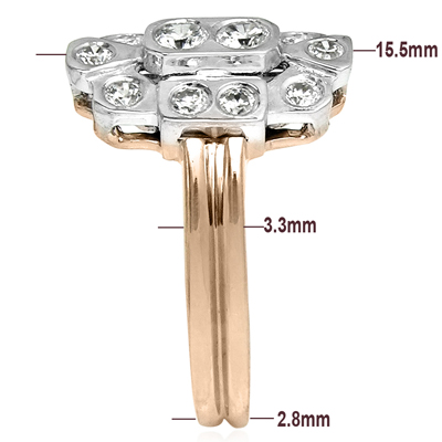 14K Rose & White Gold Diamond Ring Russian Jewelry