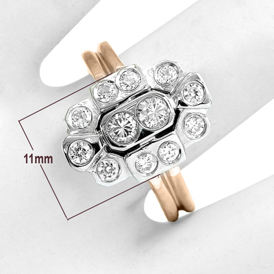 14K Rose & White Gold Diamond Ring Russian Jewelry