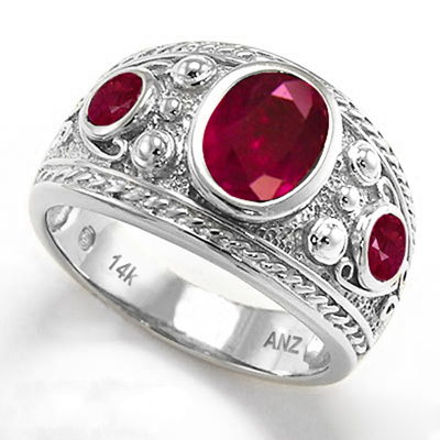 Etruscan Byzantine Style Men's Ruby Ring 14k