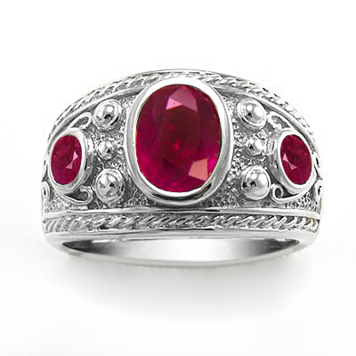 Etruscan Byzantine Style Men's Ruby Ring 14k