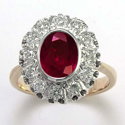 Russian Style Ruby Diamond Ring 14K