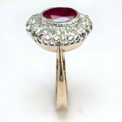 Russian Style Ruby Diamond Ring 14K