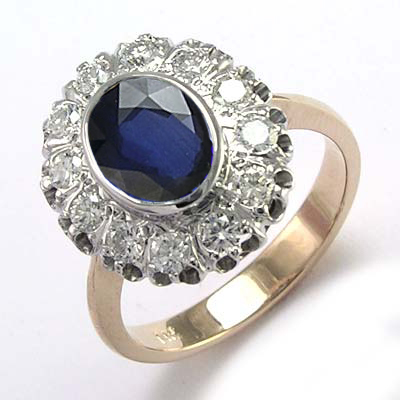 Russian Style Sapphire Diamond Ring 14K
