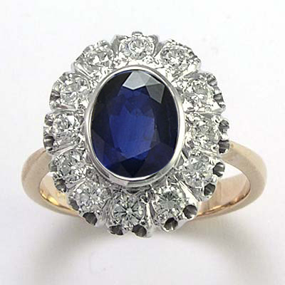 Russian Style Sapphire Diamond Ring 14K