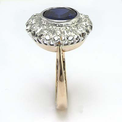 Russian Style Sapphire Diamond Ring 14K