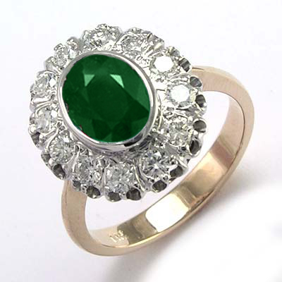 Russian Style Emerald Diamond Ring 14K