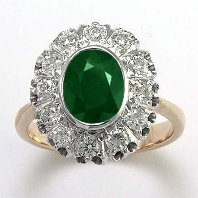Russian Style Emerald Diamond Ring 14K