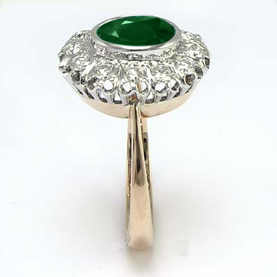 Russian Style Emerald Diamond Ring 14K