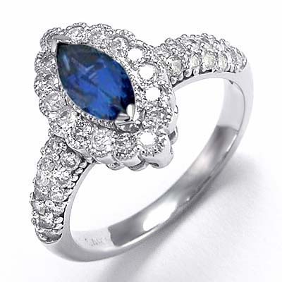 14k White Gold Diamond Sapphire Ring