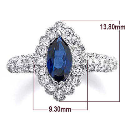 14k White Gold Diamond Sapphire Ring