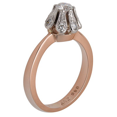 Russian Style Diamond Engagement Ring  14K GOLD