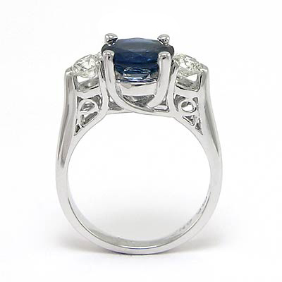 14k Gold Sapphire Diamond Three Stone Ring