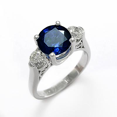 14k Gold Sapphire Diamond Three Stone Ring