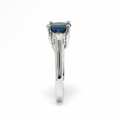 14k Gold Sapphire Diamond Three Stone Ring