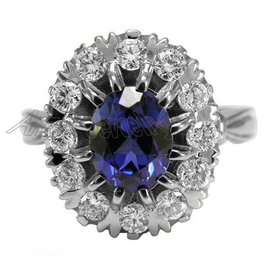 Russian Style Sapphire Diamond Ring 14K 585