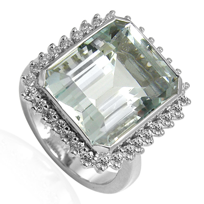 14k White Gold Aquamarine Diamond Ring